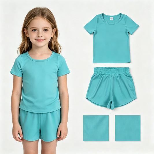 Baby Girls Blue Aqua Short Sleeve Top Sport Short Yoga Active Clothes Sets