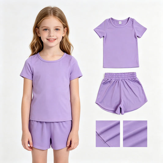 Baby Girls Purple Short Sleeve Top Sport Short Yoga Active Clothes Sets