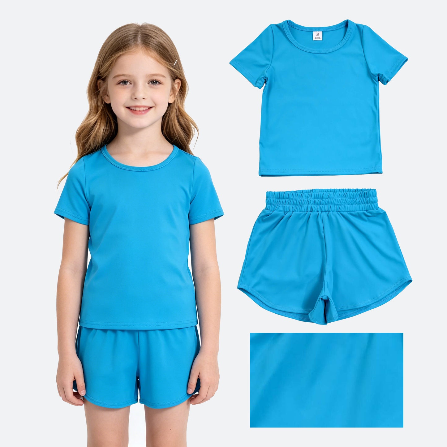 Baby Girls Hot Blue Short Sleeve Top Sport Short Yoga Active Clothes Sets