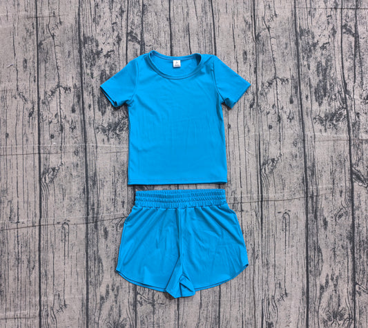 Baby Girls Hot Blue Short Sleeve Top Sport Short Yoga Active Clothes Sets Preorder