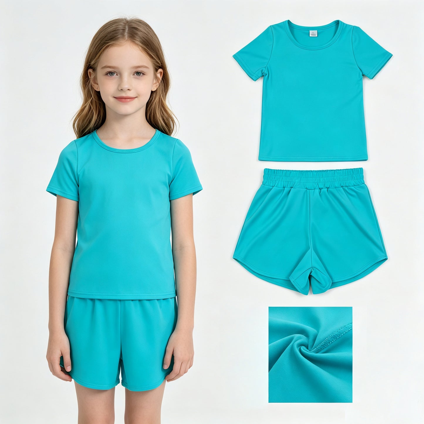 Baby Girls Aqua Blue Short Sleeve Top Sport Short Yoga Active Clothes Sets