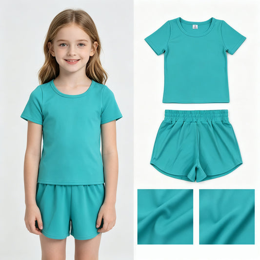 Baby Girls Aqua Blue Short Sleeve Top Sport Short Yoga Active Clothes Sets
