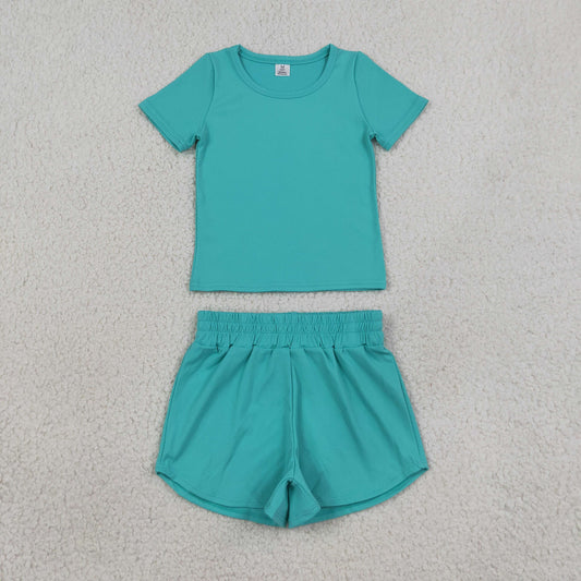 Baby Girls Aqua Blue Short Sleeve Top Sport Short Yoga Active Clothes Sets