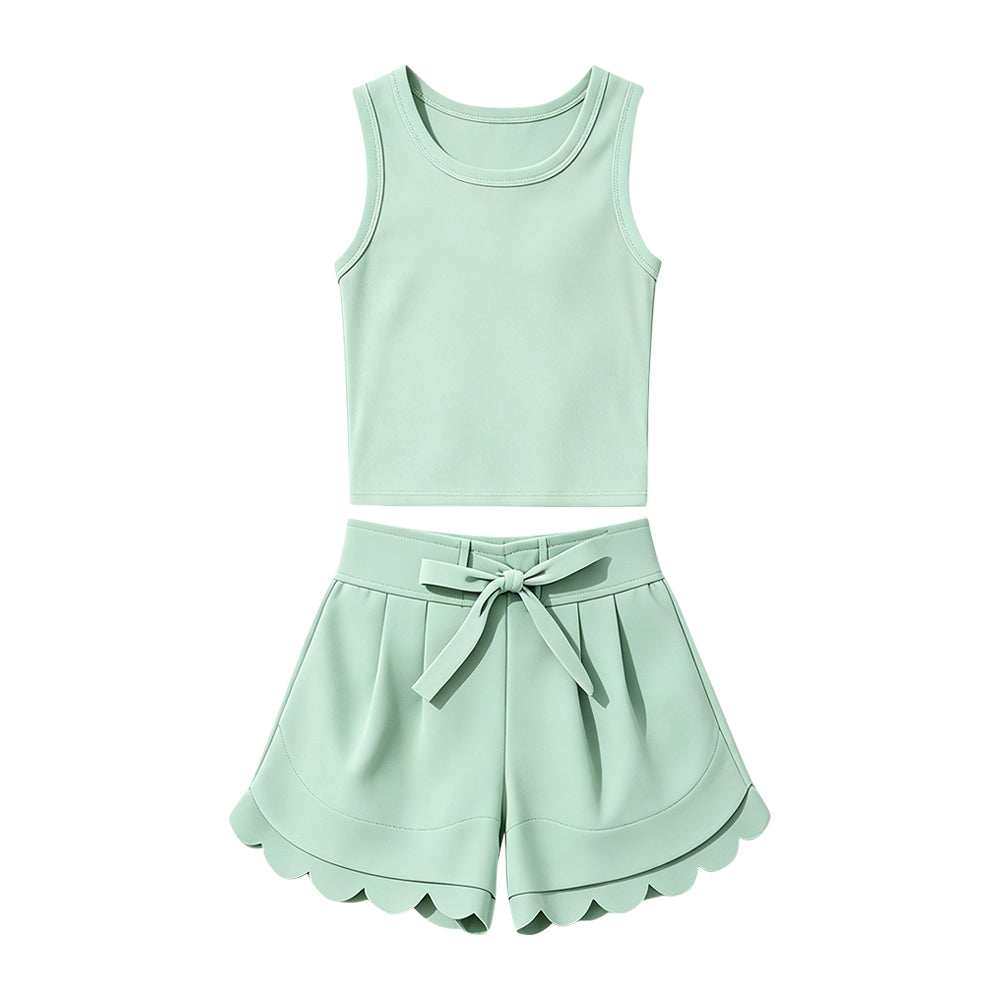 Baby Girls Light Green Vest Top Ruffle Short Yoga Active Clothes Set Preorder