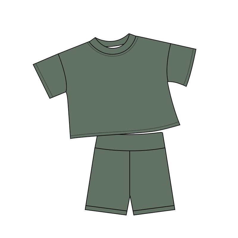 Baby Girls Olive Short Sleeve Top Short Slouchy Clothes Sets Preorder