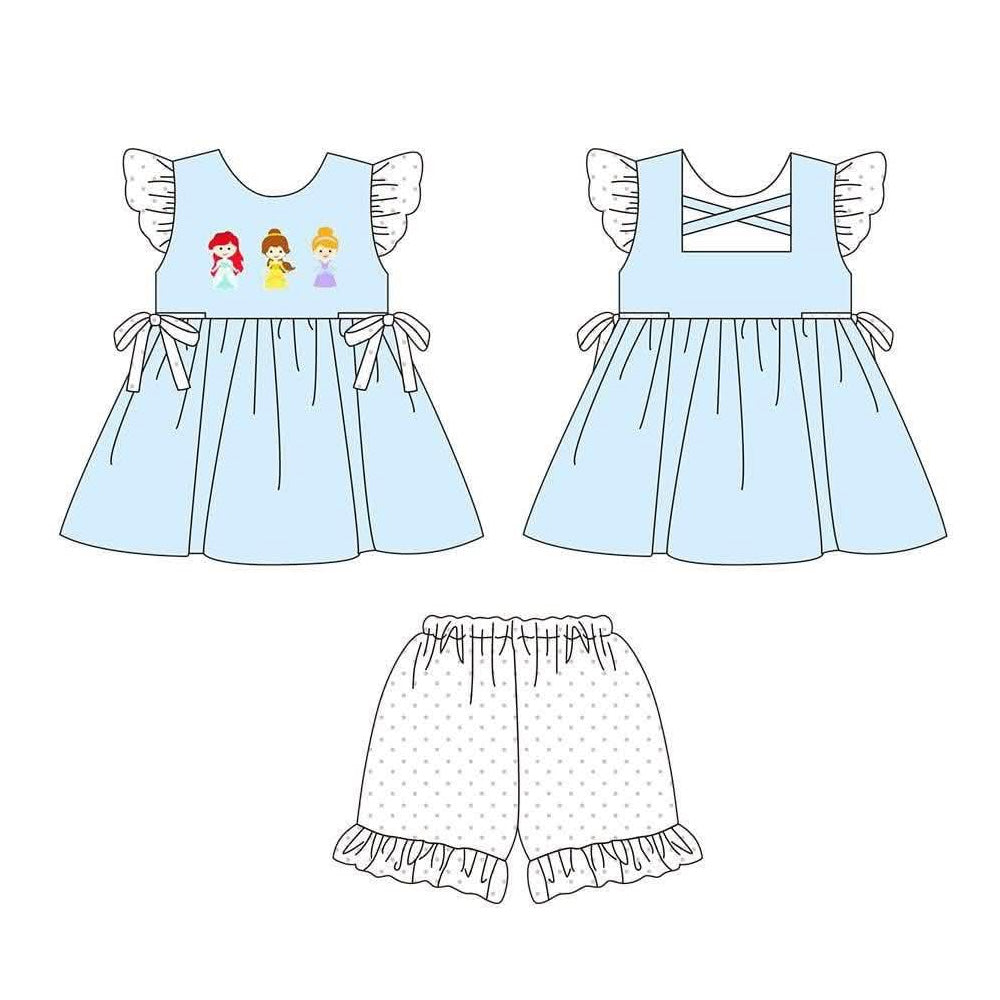 Baby Girls Flutter Sleeve Princesses Tunic Polka Dots Ruffle Short Clothes Set Preorder