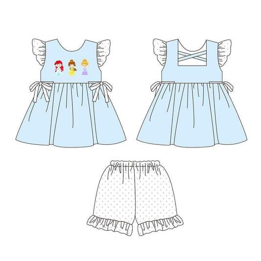Baby Girls Flutter Sleeve Princesses Tunic Polka Dots Ruffle Short Clothes Set Preorder