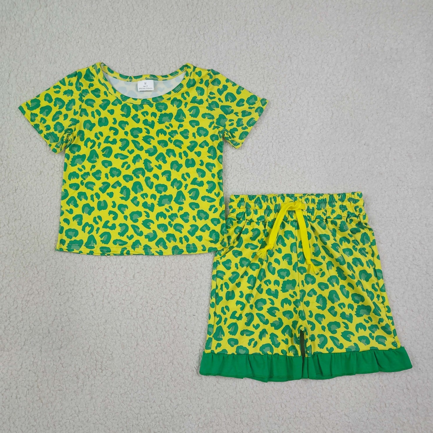 Sibling Baby Girls Short Sleeve Colorful Leopard Top Pockets Ruffle Short Clothes Sets