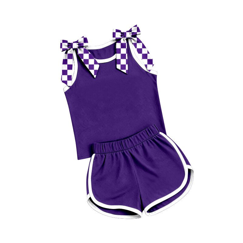 Sibing Preorder Baby Girls Cotton Bows Sleeveless Top Short Clothes Sets