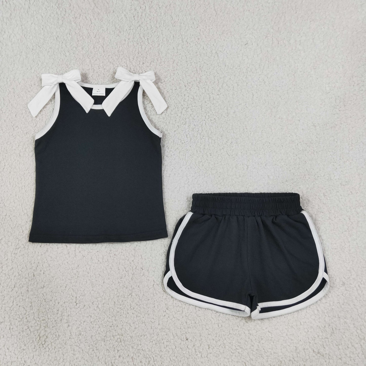 Baby Girls Black White Bows Sleeveless Top Short Clothes Sets