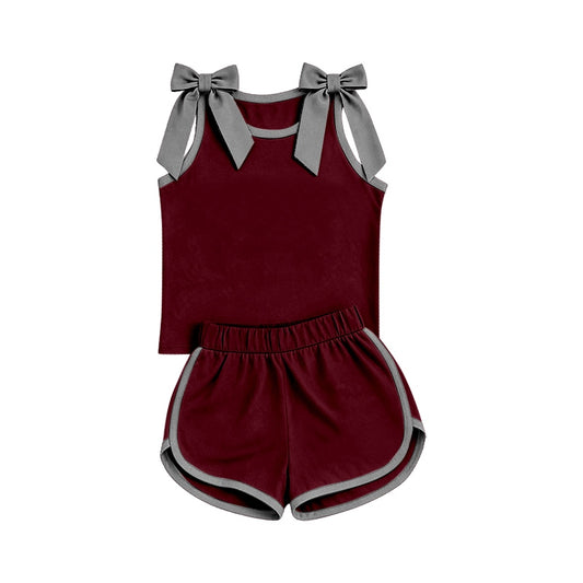 Sibing Preorder Baby Girls Cotton Bows Sleeveless Top Short Clothes Sets