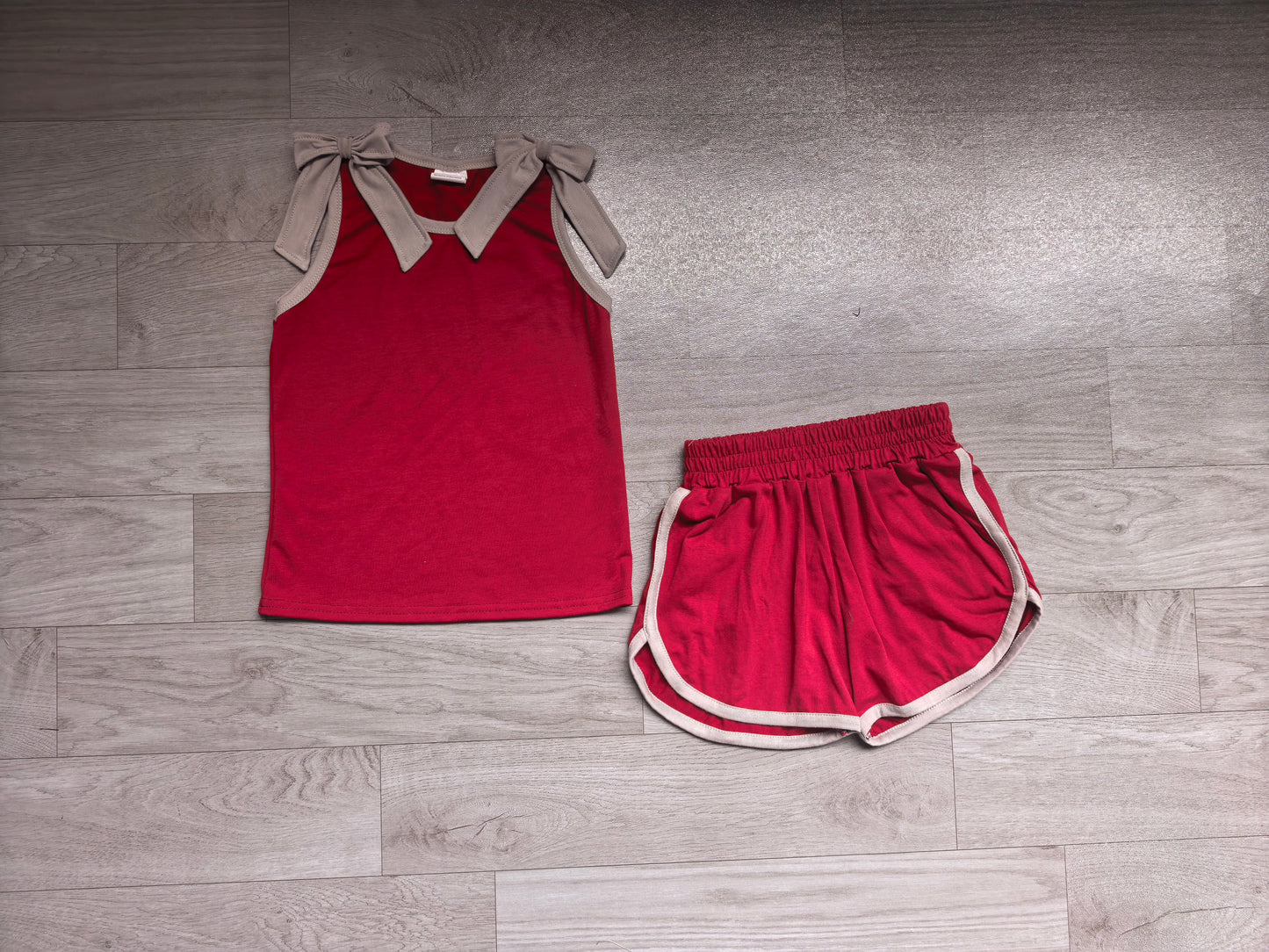 Baby Girls Maroon Grey Bows Sleeveless Top Short Clothes Sets Preorder