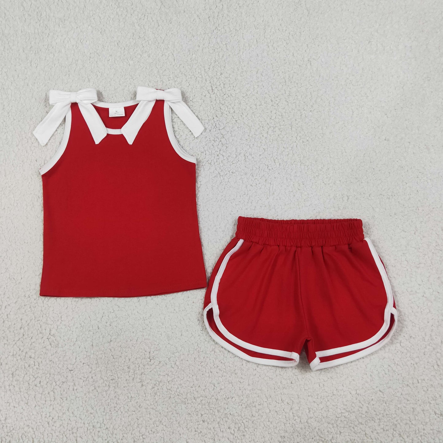 Baby Girls Red White Bows Sleeveless Top Short Clothes Sets