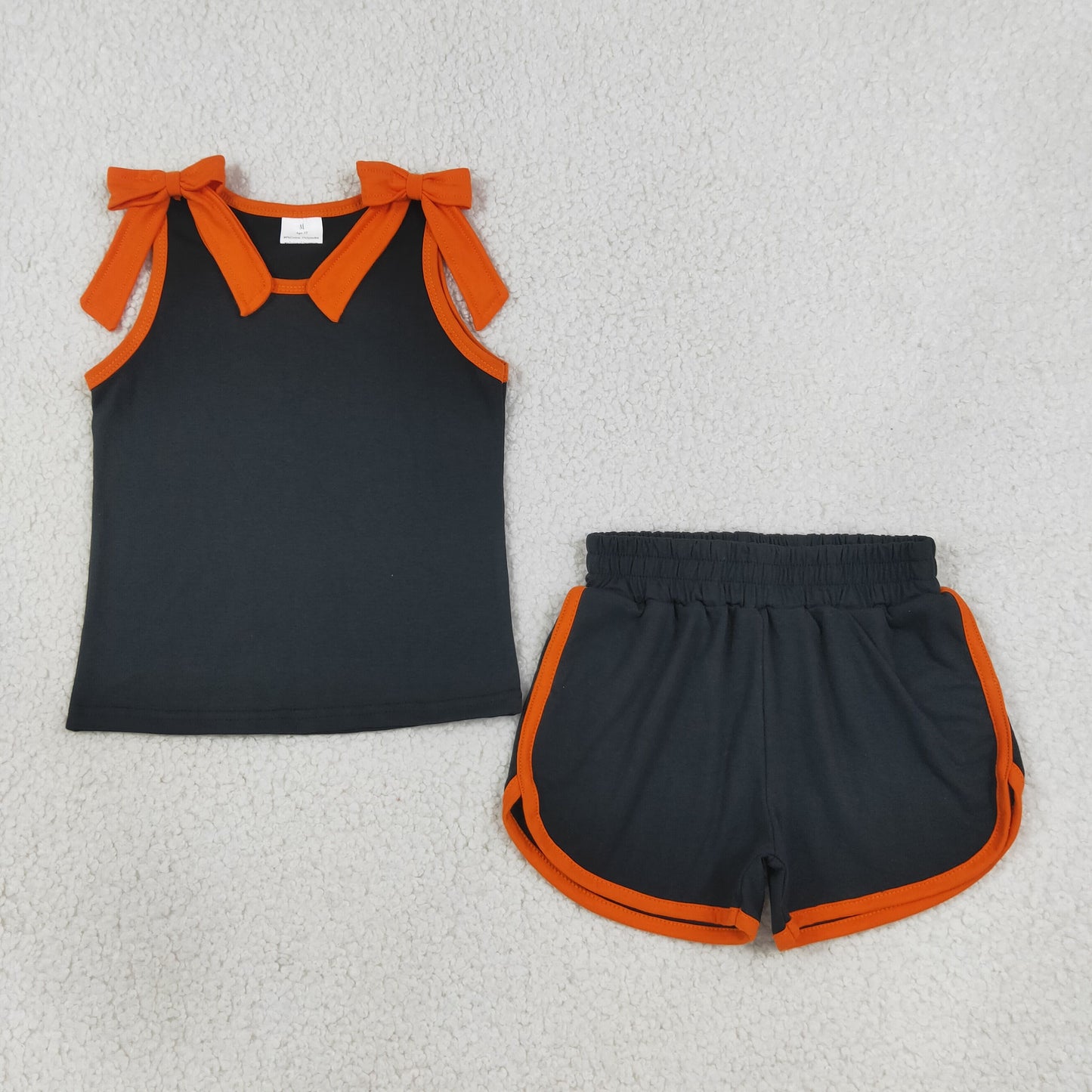 Baby Girls Black Orange Bows Sleeveless Top Short Clothes Sets