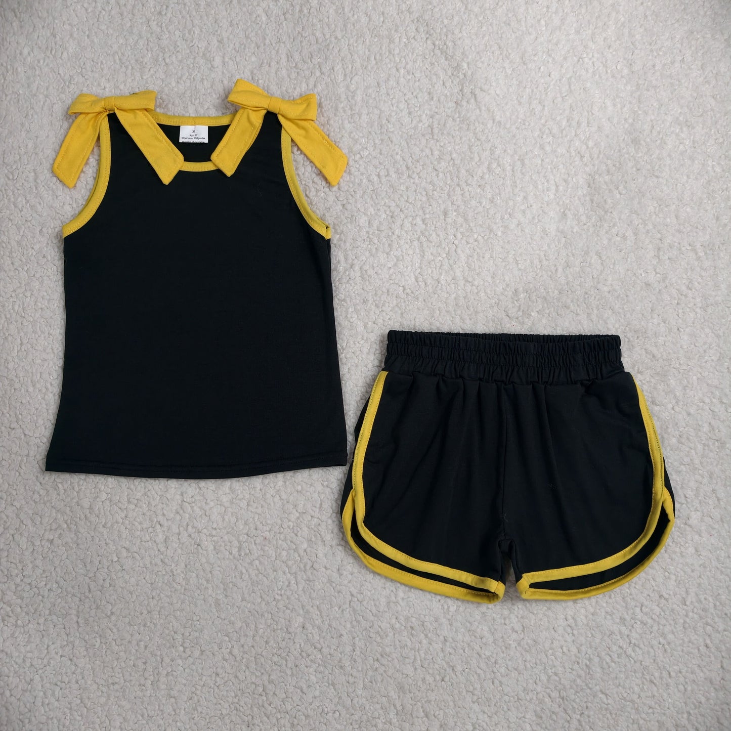 Baby Girls Black Gold Bows Sleeveless Top Short Clothes Sets