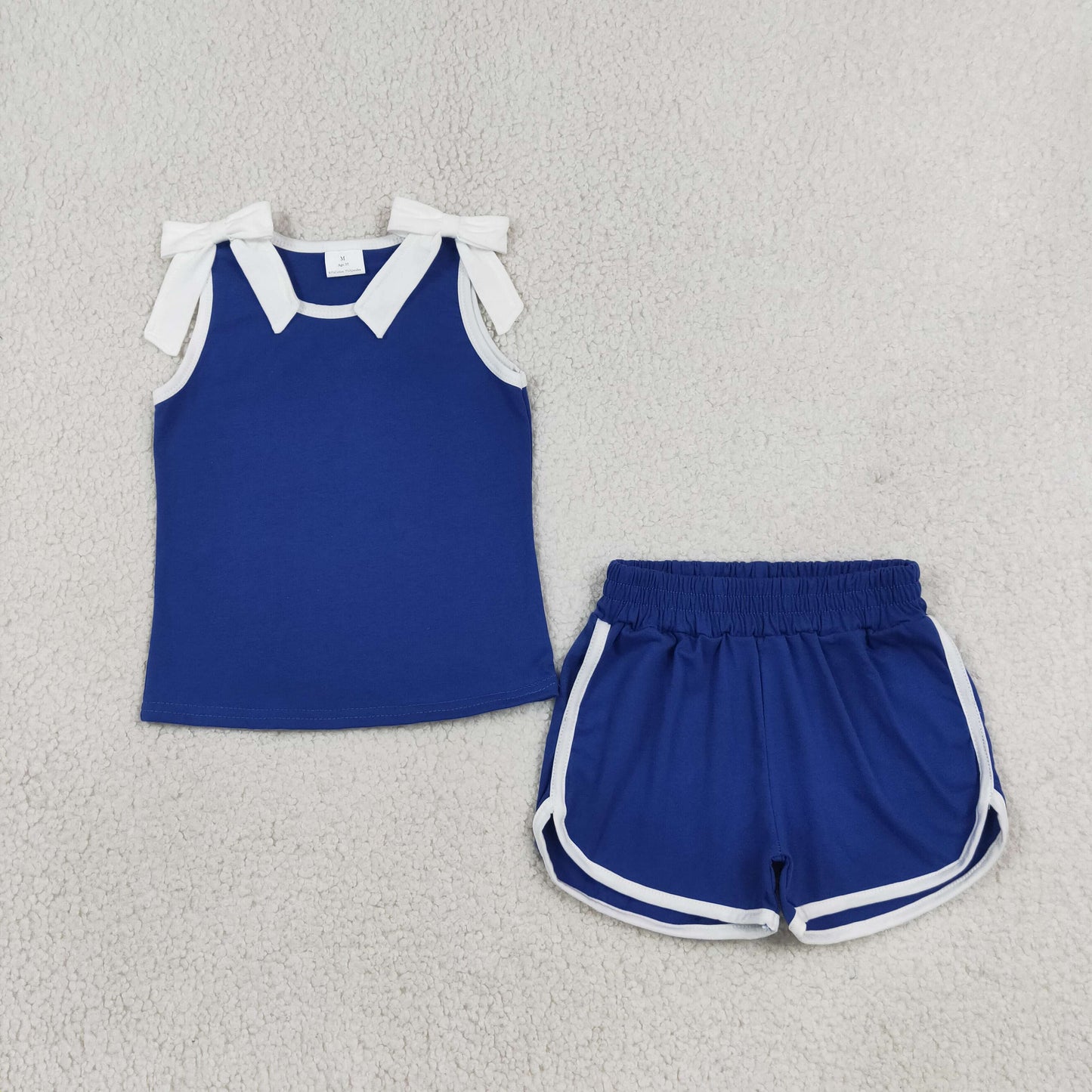 Baby Girls White Bows Hot Blue Sleeveless Top Short Clothes Sets