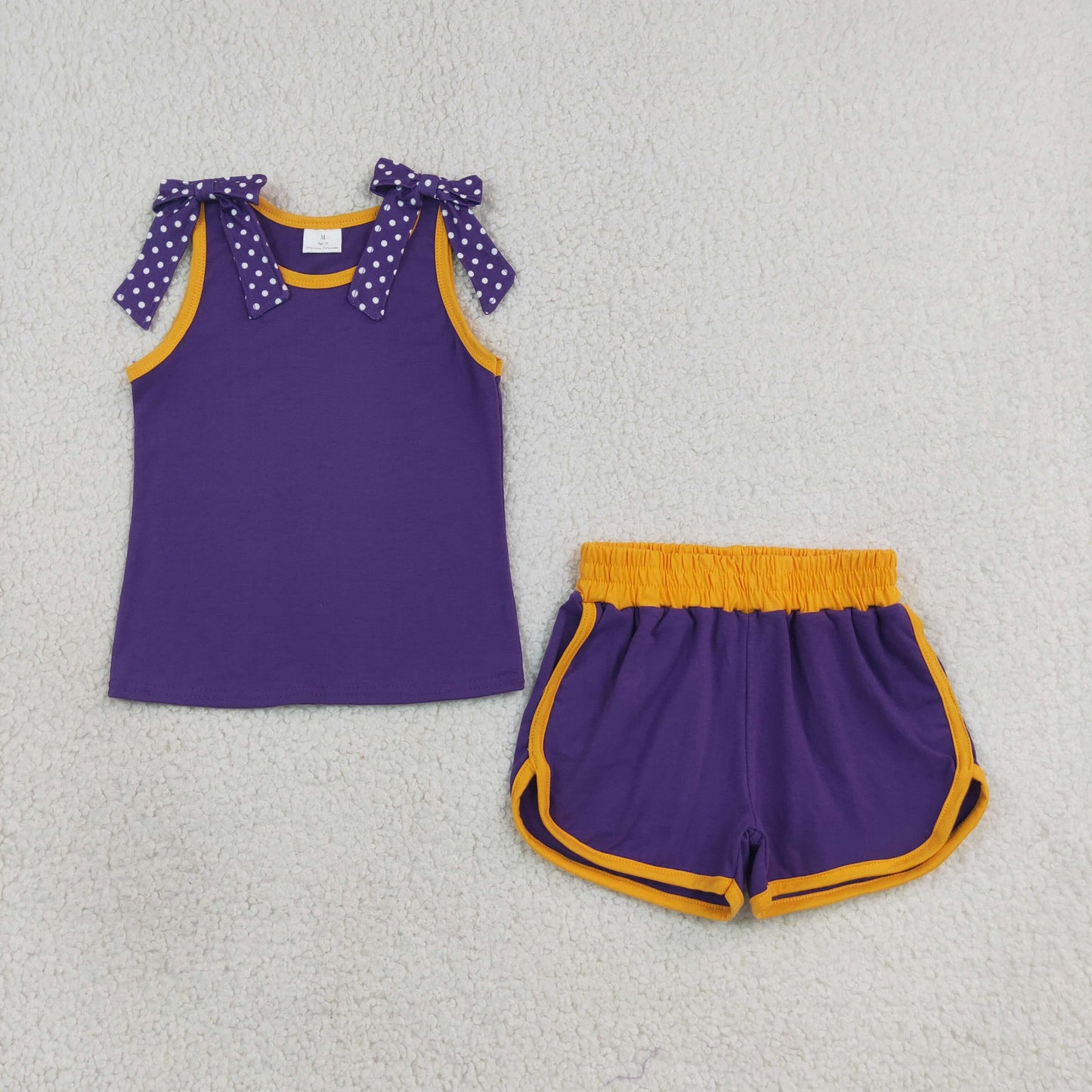 Baby Girls Purple Polka Dots Bows Sleeveless Top Short Clothes Sets