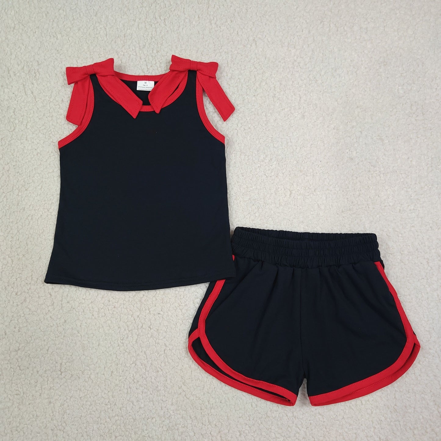 Baby Girls Black Red Bows Sleeveless Top Short Clothes Sets
