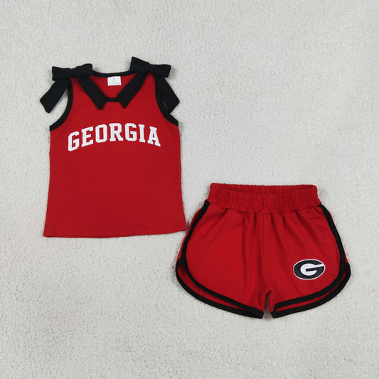 Baby Girls Black Bows Red Vinyl Georgia Top Short Team Clothes Sets