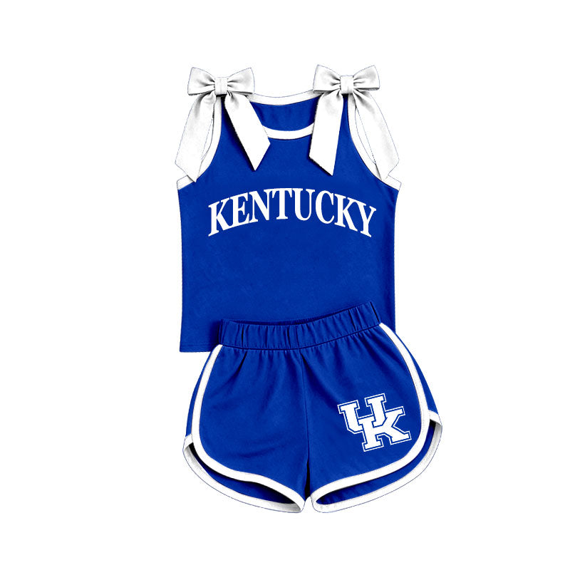 Preorder moq 5 Baby Girls Blue White Bows Sleeveless Top Short UK Team Clothes Sets