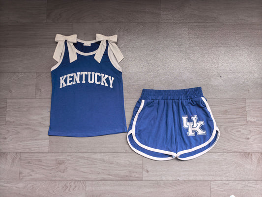 Baby Girls White Bows Blue Vinyl Kentucky Top Short Team Clothes Sets Preorder