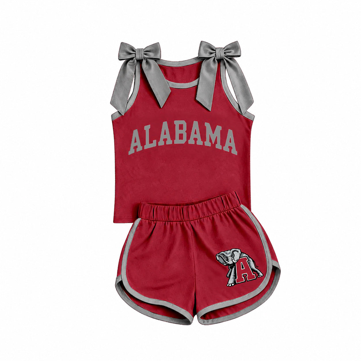 Preorder moq 5 Baby Girls Red Grey Bows Sleeveless Top Short Alabama Team Clothes Sets