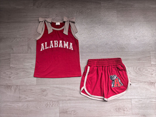 Baby Girls Grey Bows Red Vinyl Alabama Top Short Team Clothes Sets Preorder