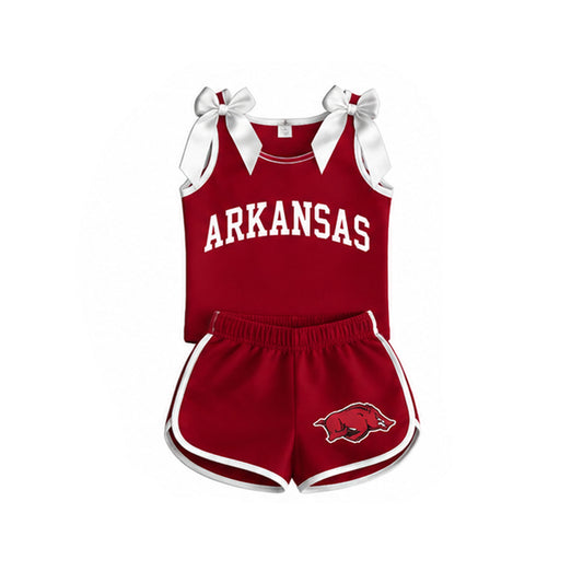 Baby Girls White Bows Red Vinyl Arkansas Top Short Team Clothes Sets Preorder