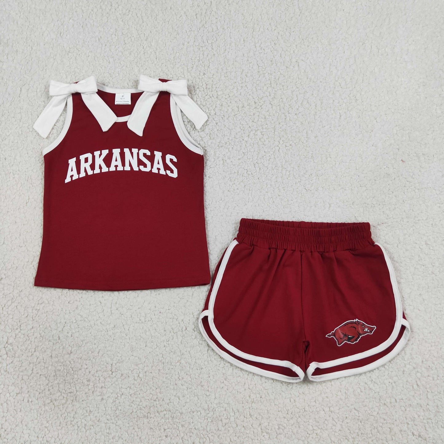 Baby Girls Red White Bows Vinyl Arkansas Top Short Team Clothes Sets