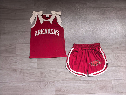 Baby Girls White Bows Red Vinyl Arkansas Top Short Team Clothes Sets Preorder