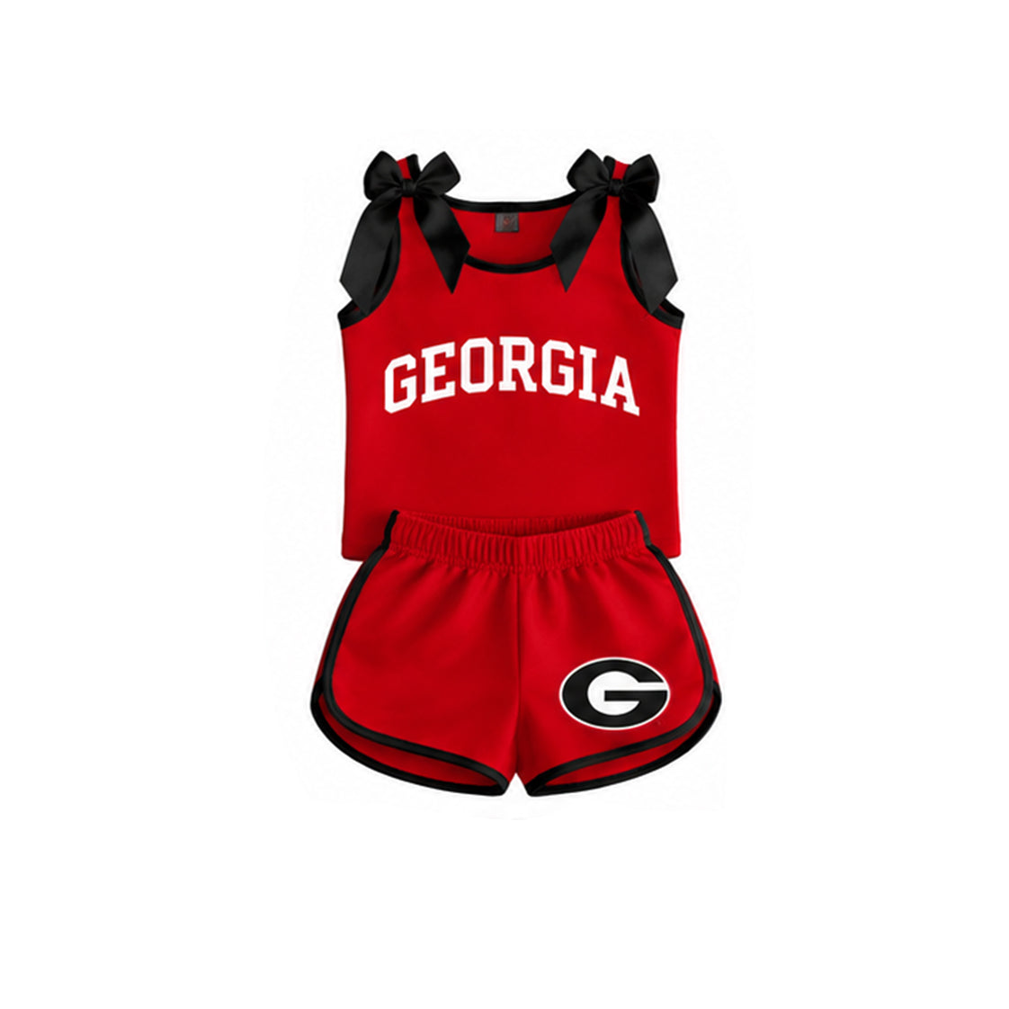 Preorder moq 5 Baby Girls Red Black Bows Sleeveless Top Short Georgia Team Clothes Sets