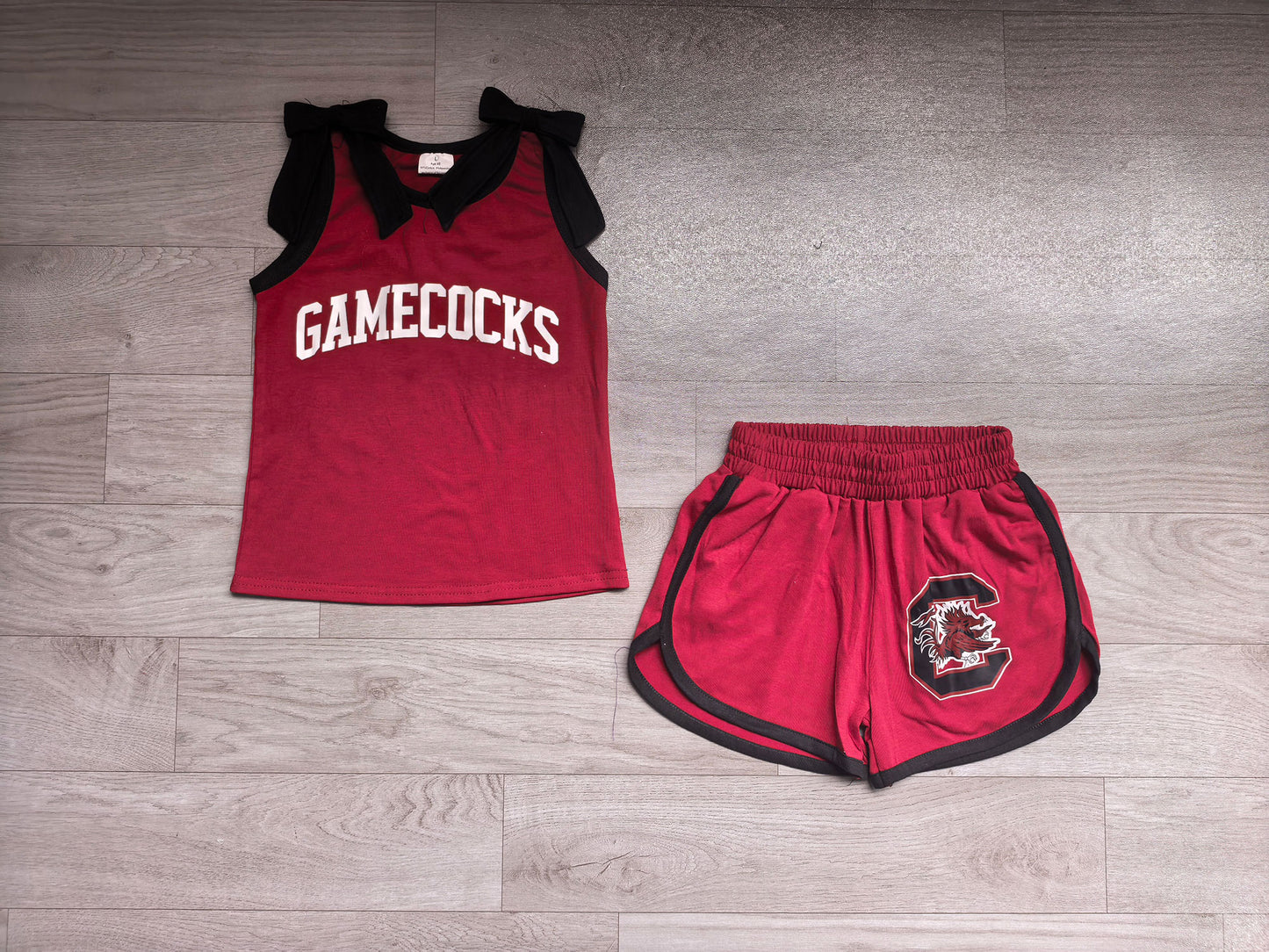 Baby Girls Black Bows Maroon Vinyl Gamecock Top Short Team Clothes Sets