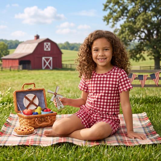 Baby Girls Maroon Checked Shirt Top Pockets Short Scallop Clothes Set