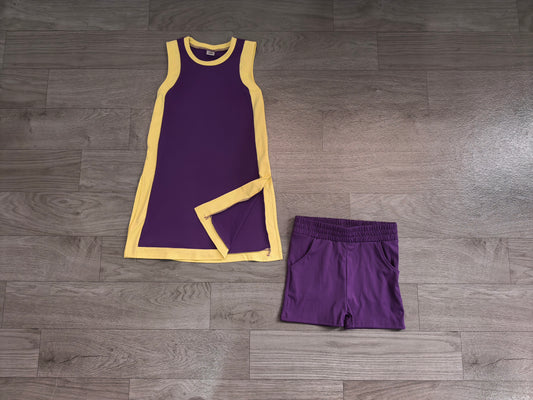Baby Girls Sleeveless Yellow Purple Yoga Active Split Skirt Short Clothes Set Preorder