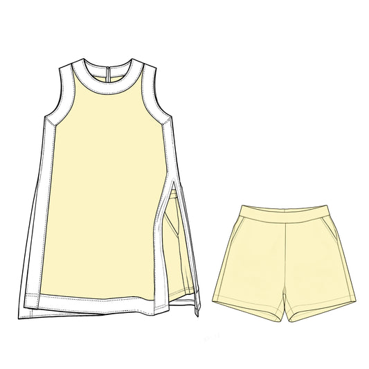 Preorder moq 5 Baby Girls Sleeveless White Yellow Yoga Active Split Skirt Short Clothes Set