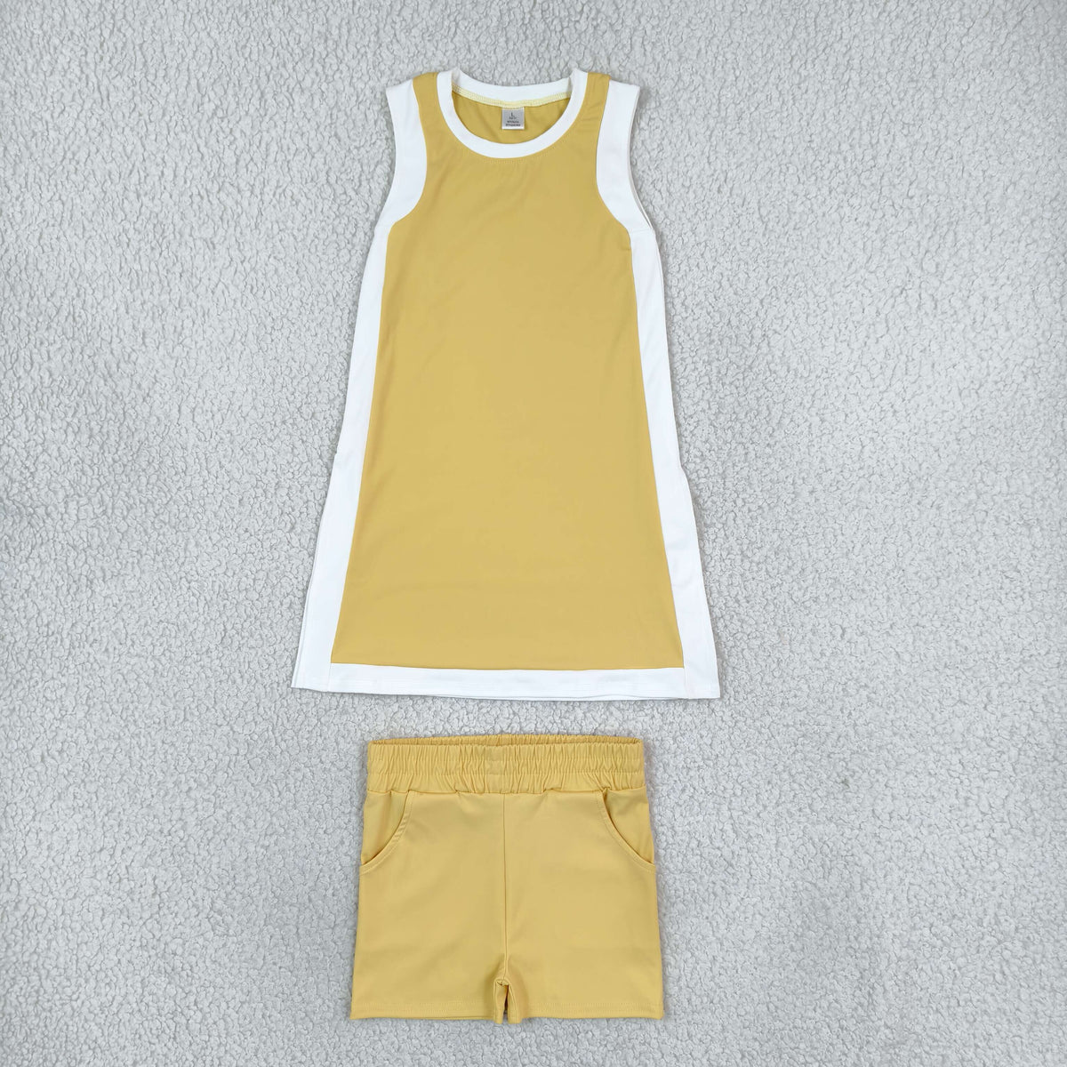 Baby Girls White Yellow Split Dress Tunic Pockets Short Yoga Active Clothes Set