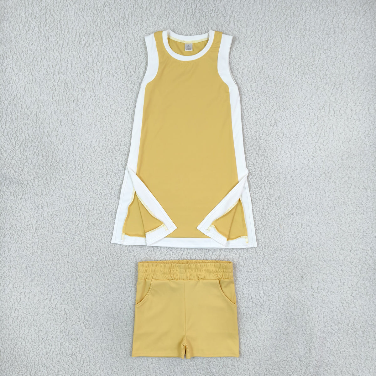 Baby Girls White Yellow Split Dress Tunic Pockets Short Yoga Active Clothes Set