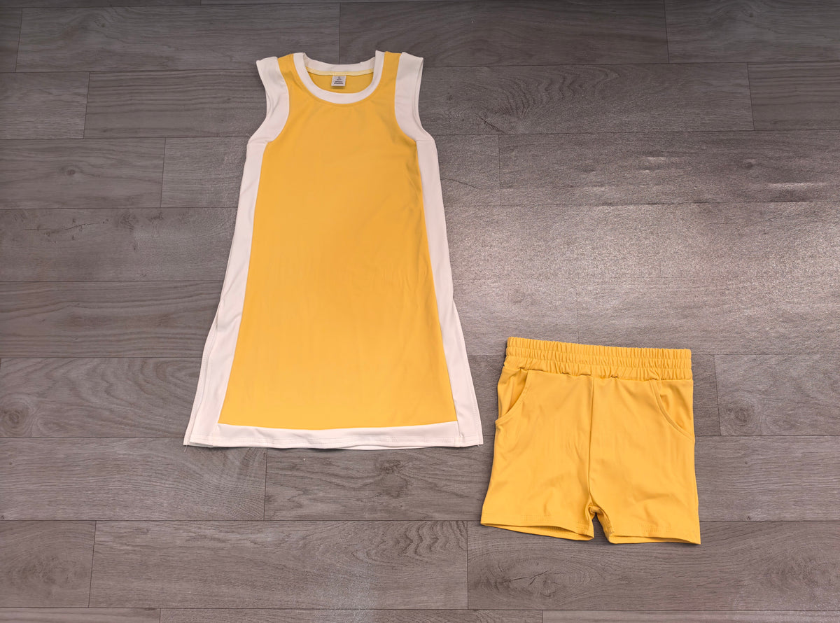 Baby Girls Sleeveless White Yellow Yoga Active Split Skirt Short Clothes Set Preorder