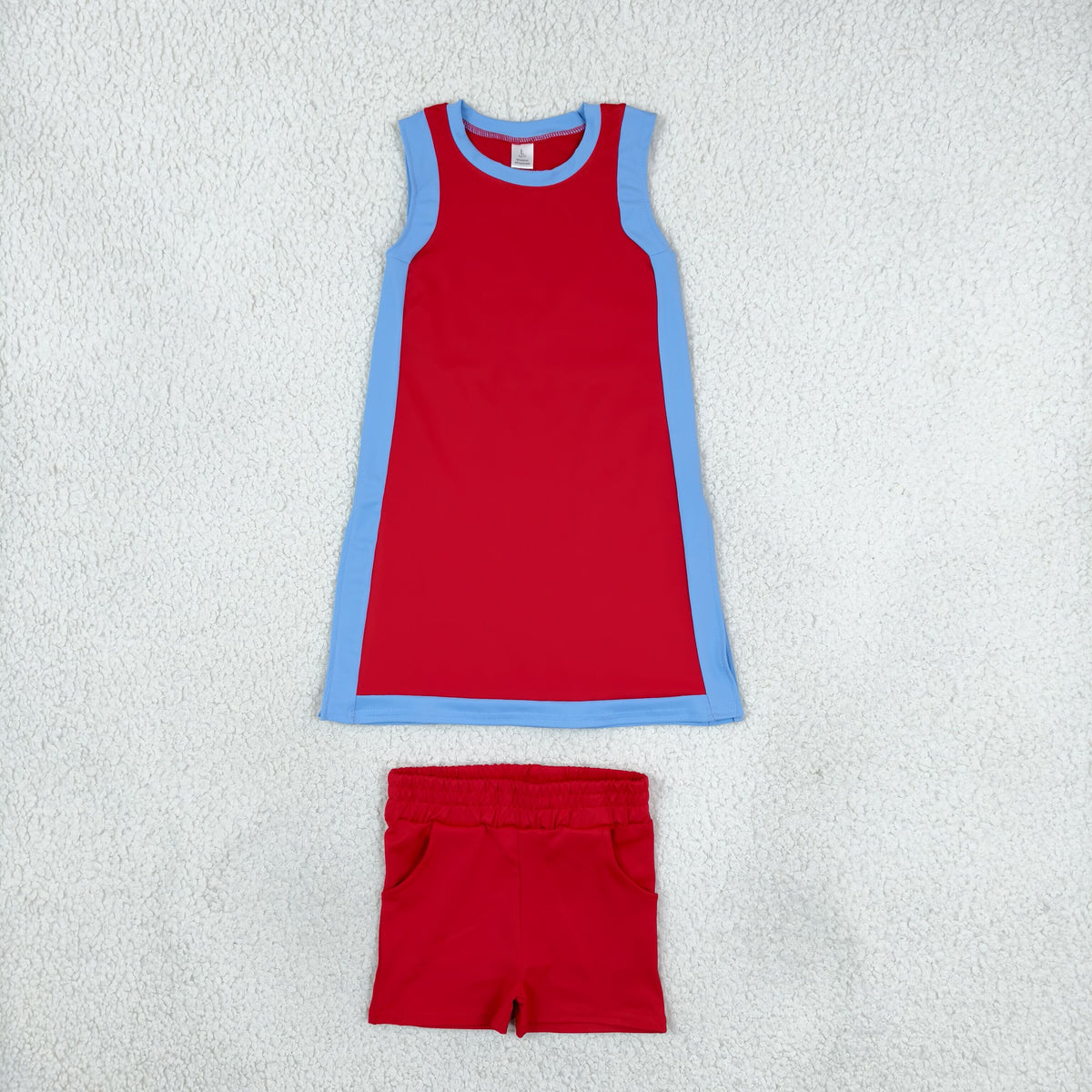 Baby Girls Blue Red Split Dress Tunic Pockets Short Yoga Active Clothes Set