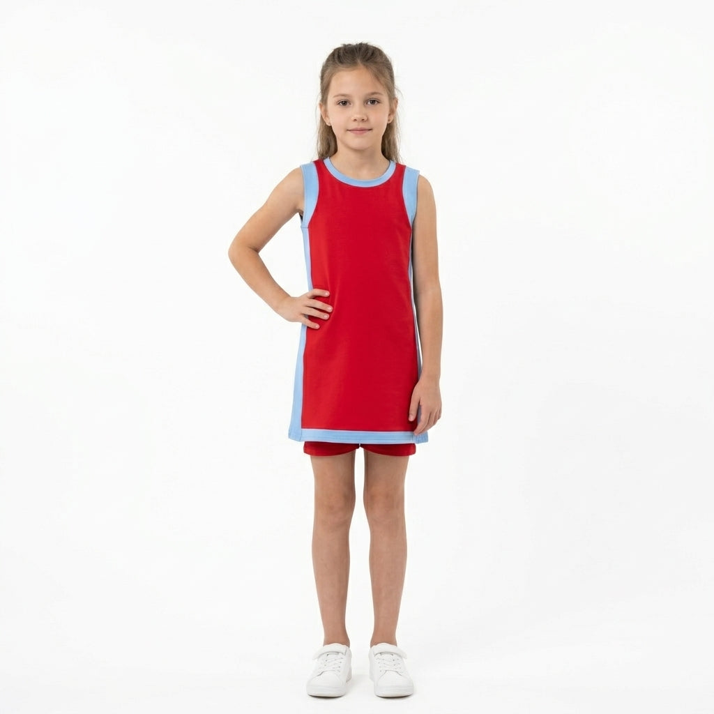 Baby Girls Blue Red Split Dress Tunic Pockets Short Yoga Active Clothes Set