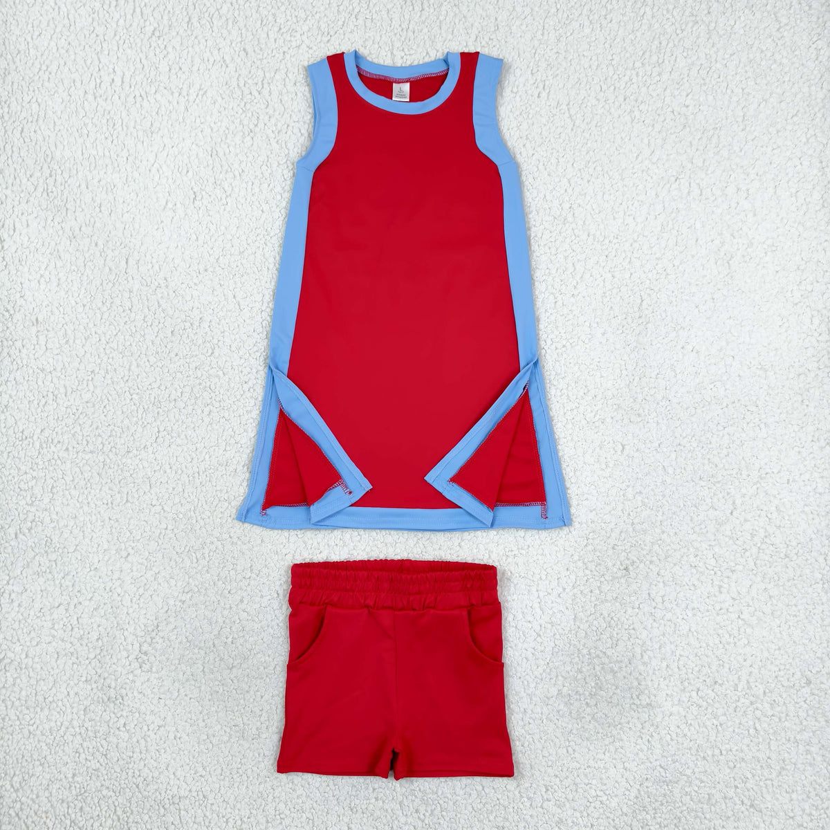 Baby Girls Blue Red Split Dress Tunic Pockets Short Yoga Active Clothes Set