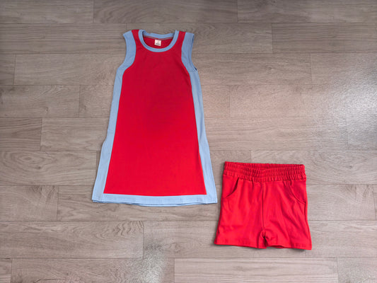 Baby Girls Sleeveless Blue Red Yoga Active Split Skirt Short Clothes Set Preorder