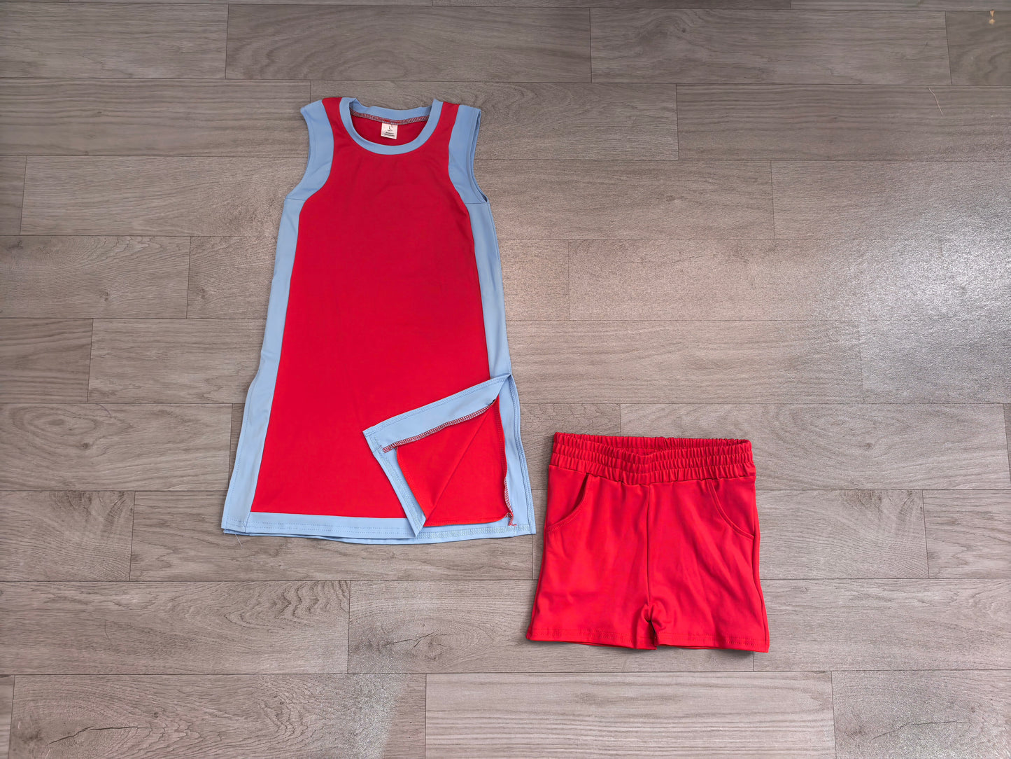 Baby Girls Sleeveless Blue Red Yoga Active Split Skirt Short Clothes Set Preorder