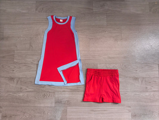 Baby Girls Sleeveless Blue Red Yoga Active Split Skirt Short Clothes Set Preorder