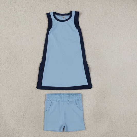 Baby Girls Navy Blue Split Dress Skirt Short Yoga Active Clothes Set