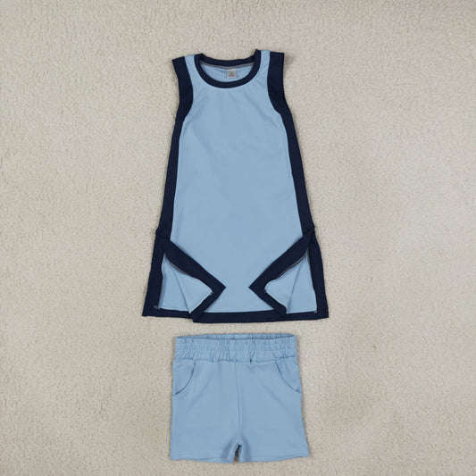 Baby Girls Navy Blue Split Dress Skirt Short Yoga Active Clothes Set