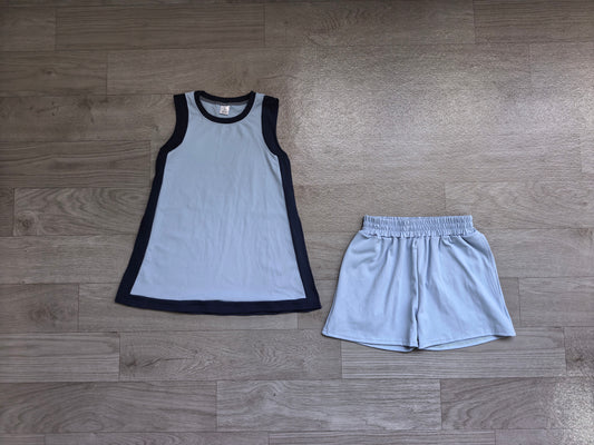 Baby Girls Sleeveless Navy Blue Yoga Active Split Skirt Short Clothes Set Preorder
