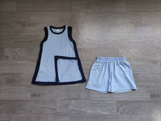 Baby Girls Sleeveless Navy Blue Yoga Active Split Skirt Short Clothes Set Preorder