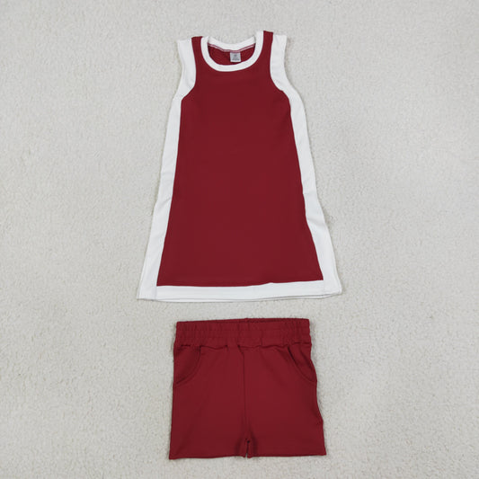 Baby Girls Sleeveless White Maroon Yoga Active Split Skirt Short Clothes Set