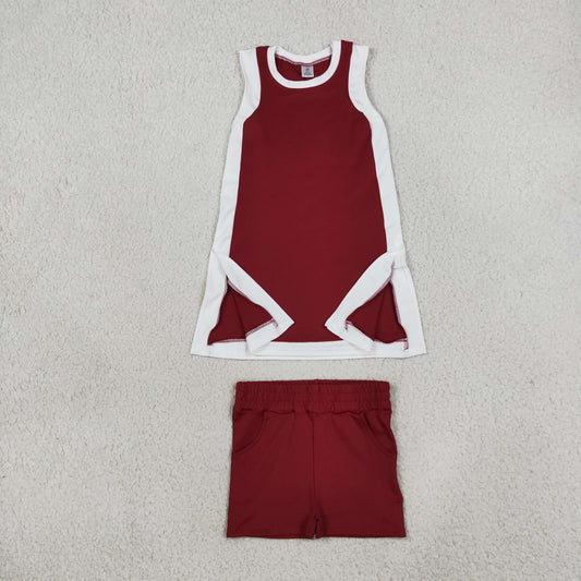 Baby Girls Sleeveless White Maroon Yoga Active Split Skirt Short Clothes Set
